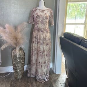 - Beige Floral Formal Dress